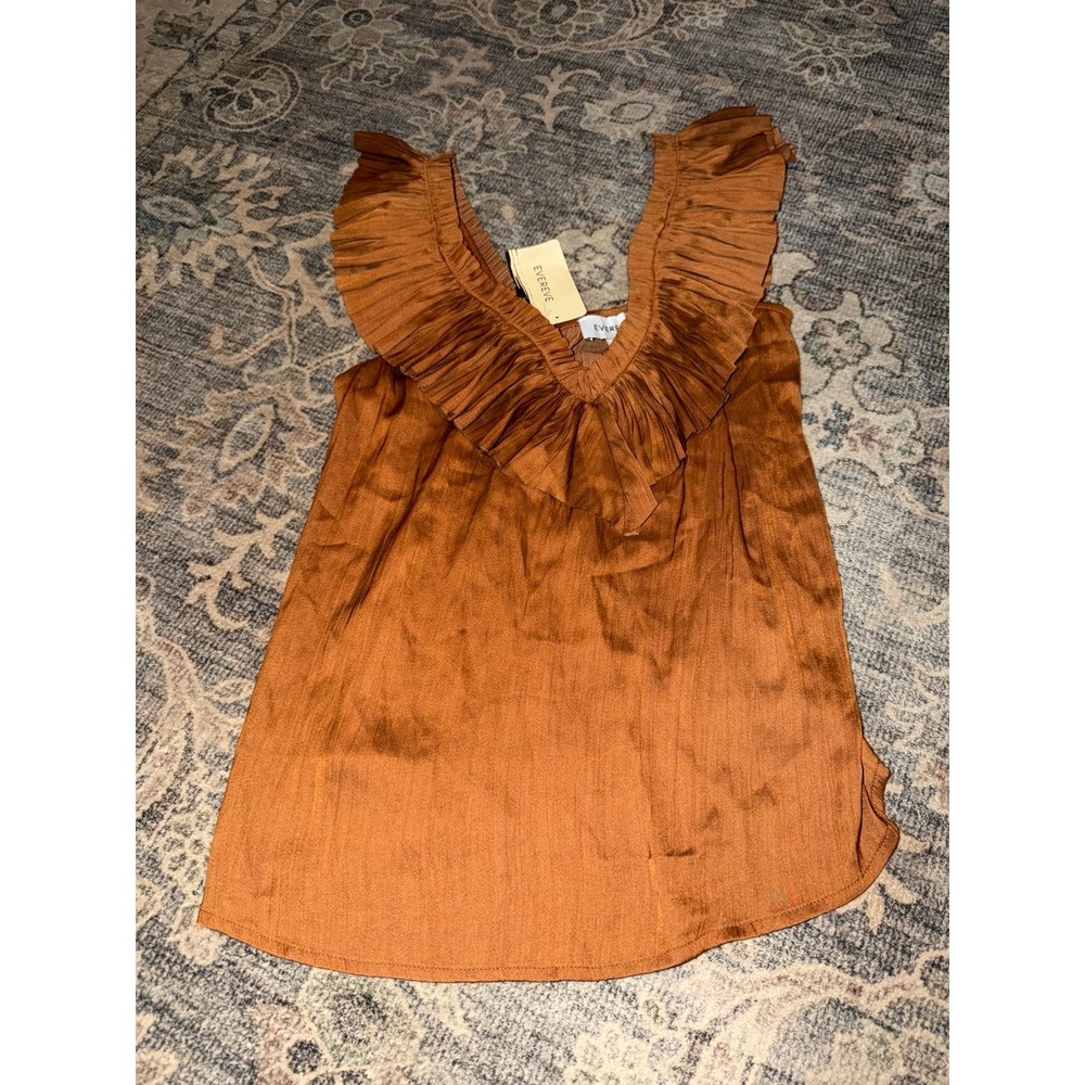 Evereve Dahlia Ruffle Satin Tank Rust